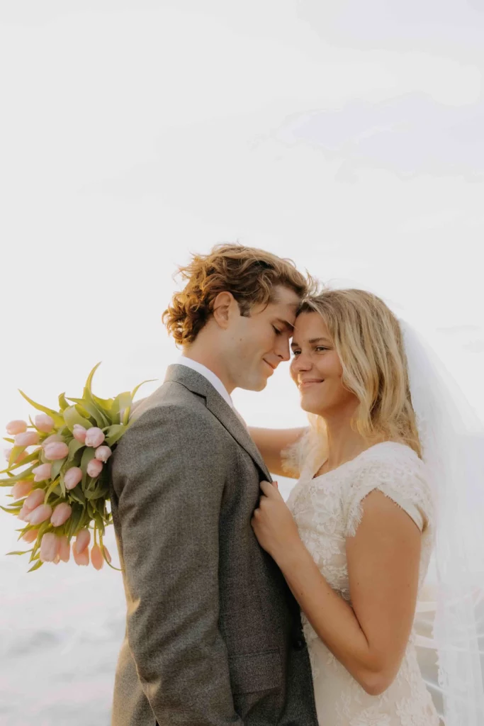 Florida couple embrace as the sun sets on their wedding day